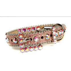 BB Simon Pink Sparkle Swarovski Leather Collar