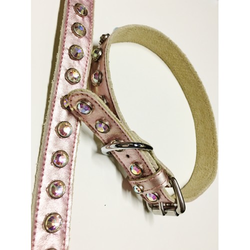 Metallic Pink Swarovski Leather Collar